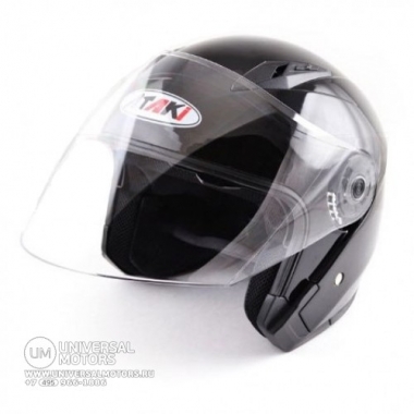 Шлем (открытый со стеклом) Ataki OF512 Solid Чёрный глянцевый